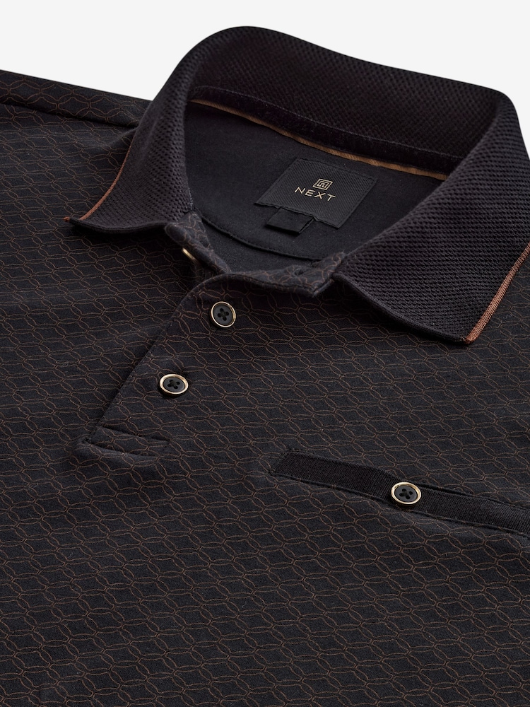 Black/Gold Short Sleeve Print Polo Shirt - Image 7 of 8