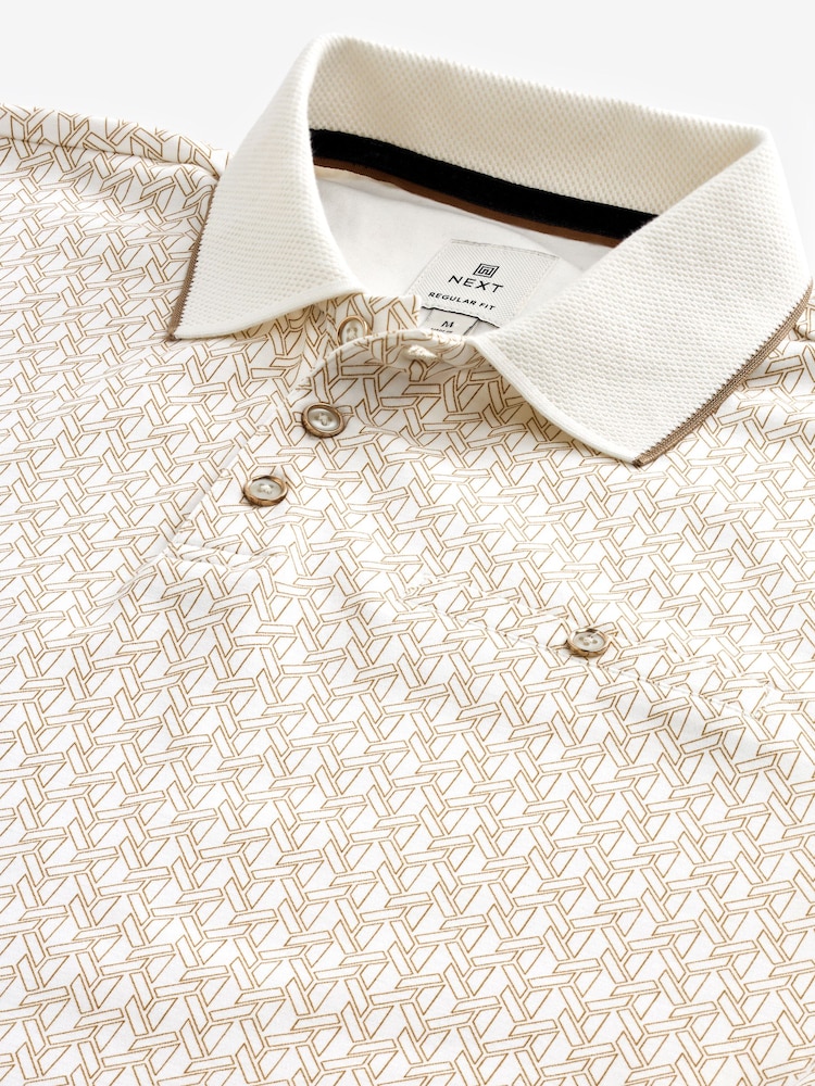 Blanc et doré - Manches courtes Imprimé Polos - Image 7 of 7