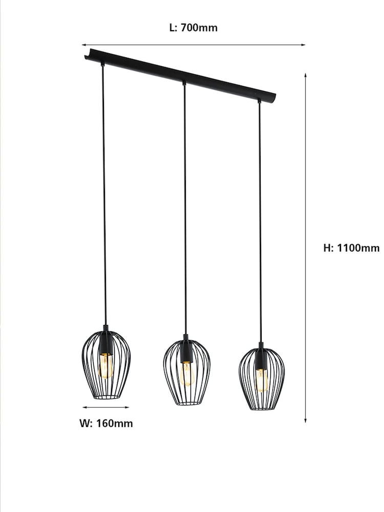 Eglo Black Newtown Vintage 3 Light Pendant Ceiling Light - Image 5 of 5