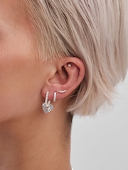 Simply Silver Silver Polished And Pave Heart Charm Hoop Earrings - Image 2 of 3