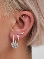Simply Silver Silver Polished And Pave Heart Charm Hoop Earrings - Image 3 of 3