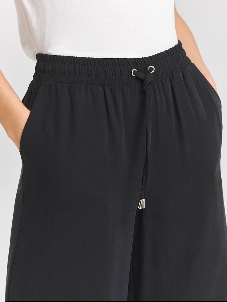 Simply Be Black Drawcord Wide Leg Trousers - Image 4 of 4
