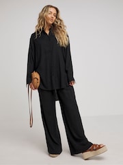 Simply Be Black Tie Waist Linen Wide Leg Trousers - Image 1 of 4