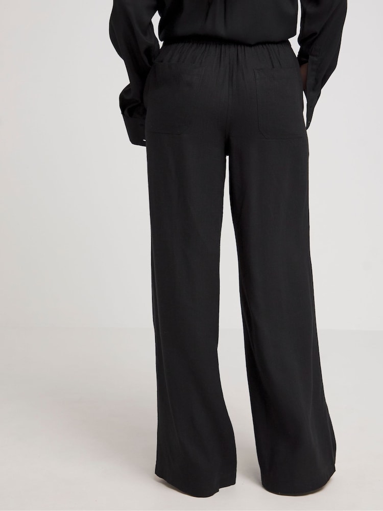 Simply Be Black Tie Waist Linen Wide Leg Trousers - Image 2 of 4