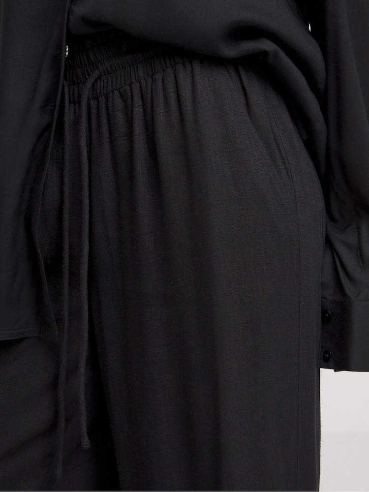 Simply Be Black Tie Waist Linen Wide Leg Trousers - Image 4 of 4