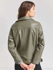 Simply Be Green Oversized Belted Biker Jacket - Image 2 of 4