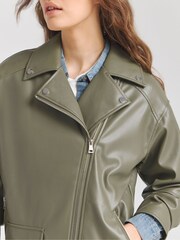 Simply Be Green Oversized Belted Biker Jacket - Image 4 of 4