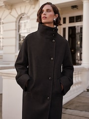 Love & Roses Black Funnel Neck Button Coat - Image 2 of 4