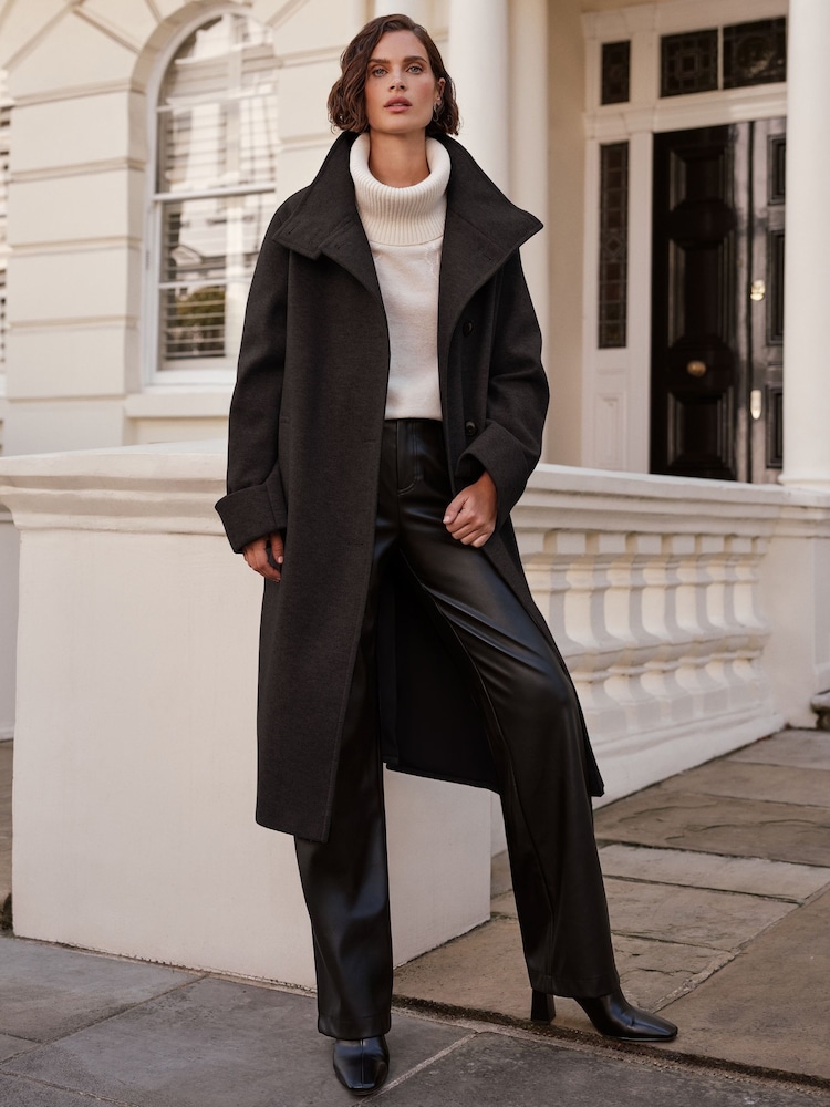 Love & Roses Black Funnel Neck Button Coat - Image 4 of 4