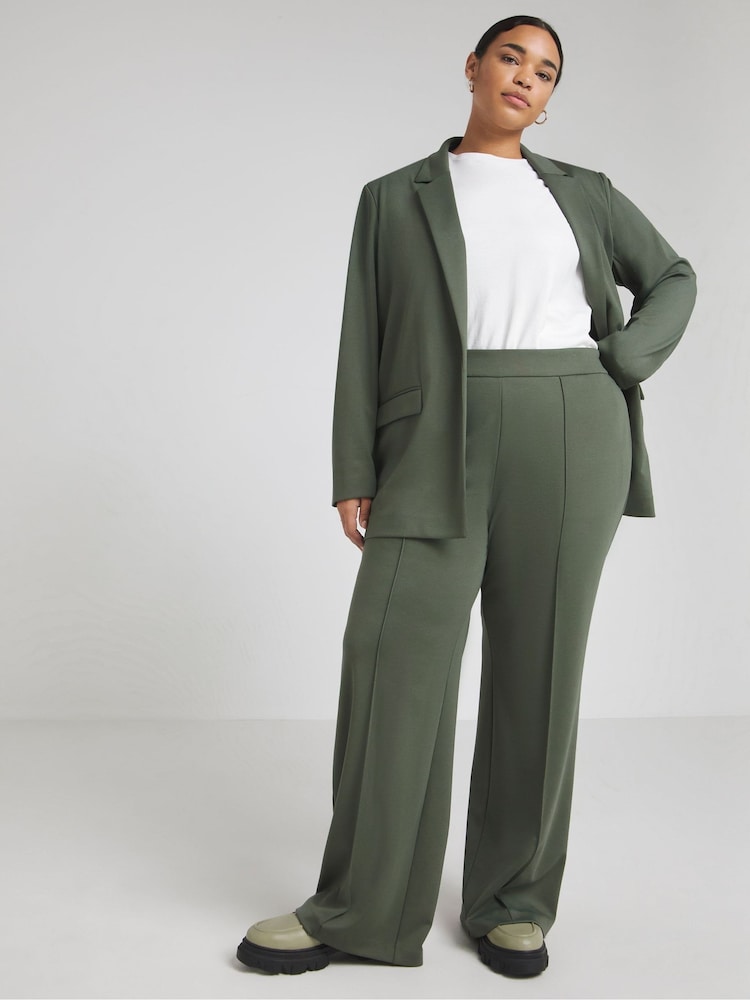 Simply Be Green Ponte Wide Leg Trousers - Image 1 of 4 Simply Be Green Ponte Wide Leg Trousers - Image 1 of 4