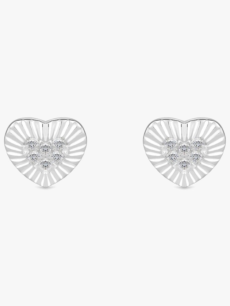 Simply Silver Silver Polished And Pave Mini Heart Stud Earrings - Image 1 of 2 Simply Silver Silver Polished And Pave Mini Heart Stud Earrings - Image 1 of 2