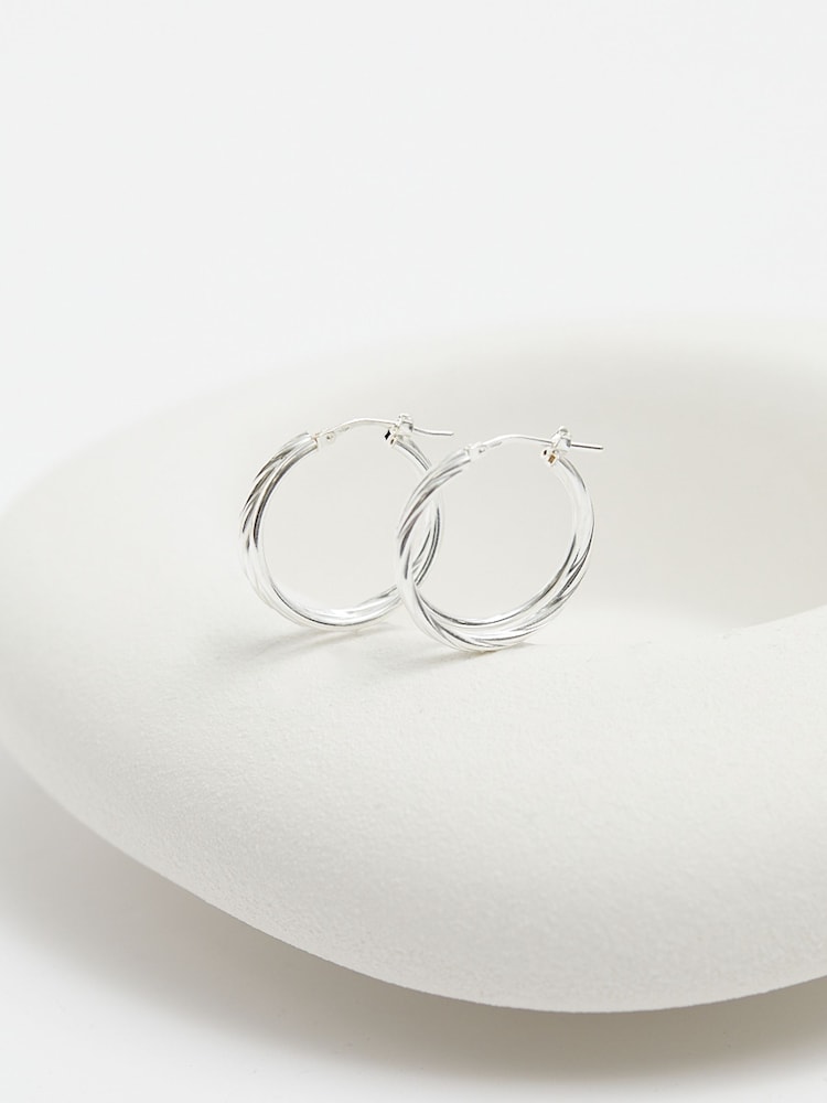 Simply Silver Silver Double Row Hoop Earrings - Image 3 of 3