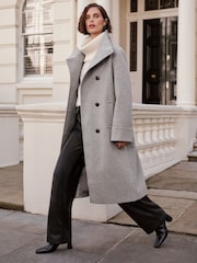 Love & Roses Grey Funnel Neck Button Coat - Image 1 of 4