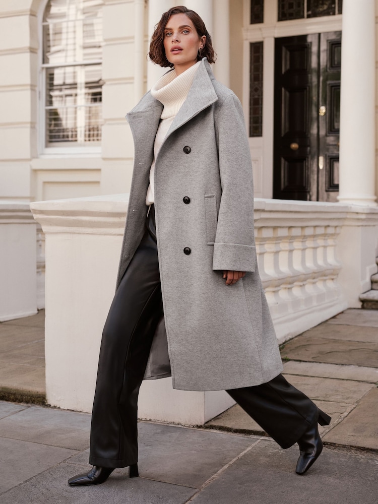 Love & Roses Grey Funnel Neck Button Coat - Image 1 of 4