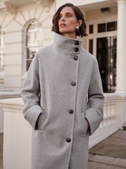 Love & Roses Grey Funnel Neck Button Coat - Image 2 of 4