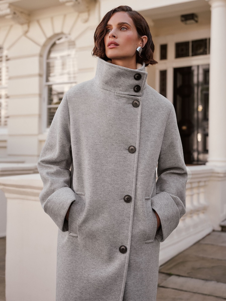 Love & Roses Grey Funnel Neck Button Coat - Image 2 of 4