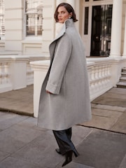 Love & Roses Grey Funnel Neck Button Coat - Image 3 of 4