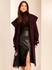 Lipsy Red Petite Funnel Neck Wrap Belted Coat With Wool - Image 3 of 6