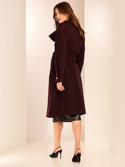 Lipsy Red Petite Funnel Neck Wrap Belted Coat With Wool - Image 6 of 6