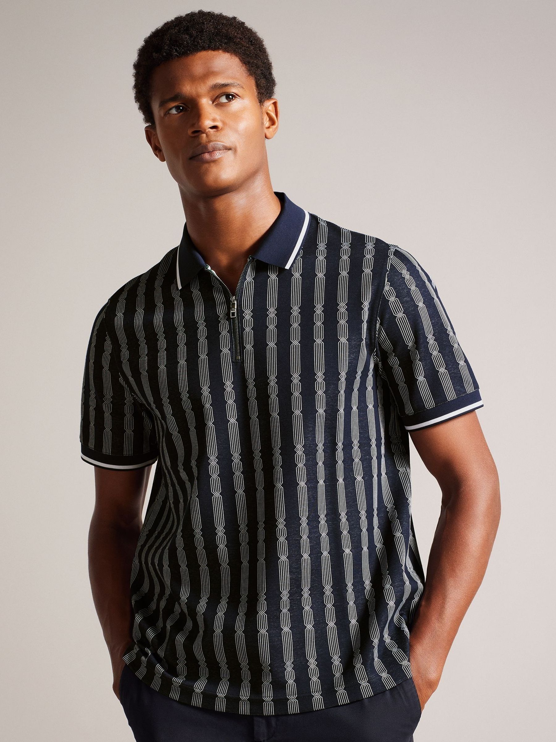 Buy Ted Baker Blue Regular Icken Cable Jacquard Zip Polo Shirt from Next Luxembourg