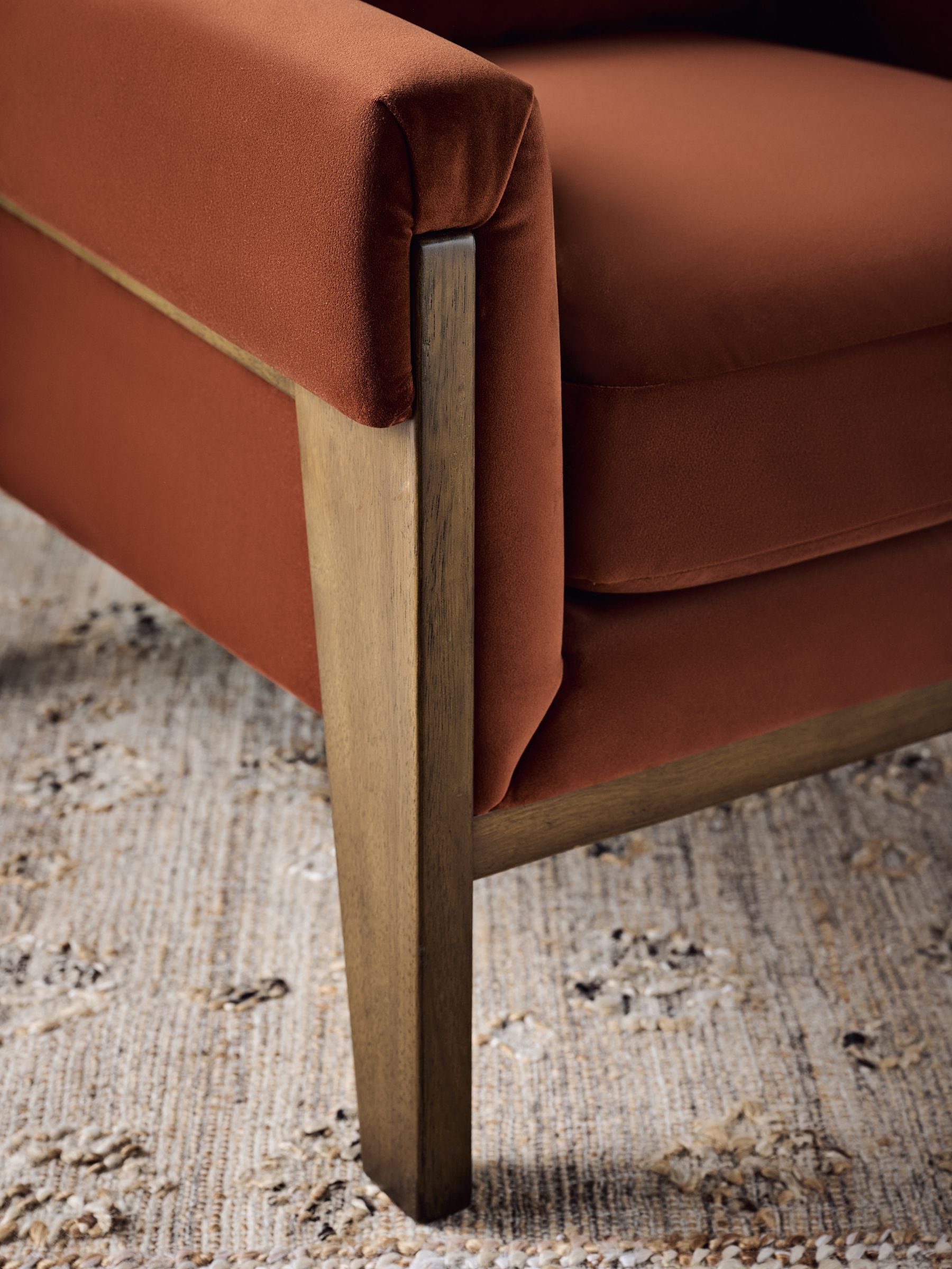 Buy Soft Velvet Rust Brown Sawyer Wooden Accent Chair from the Next UK online shop