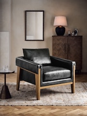 Distressed Faux Leather Black Sawyer Wooden Accent Chair - Image 1 of 10