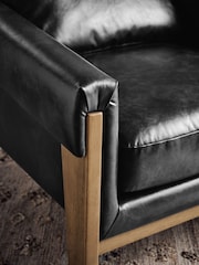 Distressed Faux Leather Black Sawyer Wooden Accent Chair - Image 2 of 10