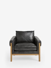 Distressed Faux Leather Black Sawyer Wooden Accent Chair - Image 3 of 10