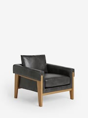 Distressed Faux Leather Black Sawyer Wooden Accent Chair - Image 6 of 10