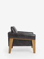 Distressed Faux Leather Black Sawyer Wooden Accent Chair - Image 8 of 10