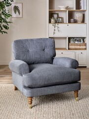Fine Chenille Granite Blue Delia Grande Accent Chair - Image 1 of 10