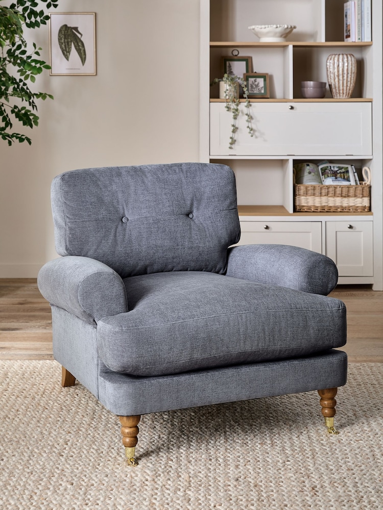 Fine Chenille Granite Blue Delia Grande Accent Chair - Image 1 of 10