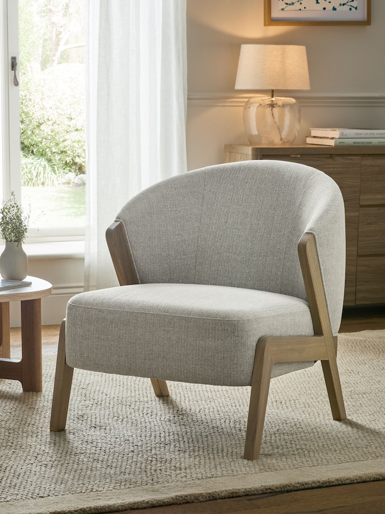 Light Oak Effect Frame Tweedy Plain Light Grey Turner Wooden Accent Chair - Image 1 of 12