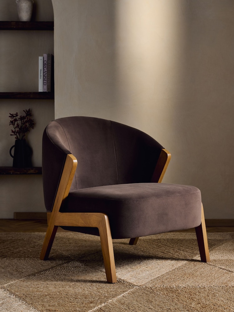 Bronx Frame Soft Velvet Chocolate Brown Turner Wooden Accent Chair - Image 1 of 9