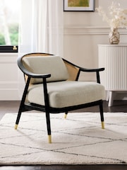 Black Frame Tweedy Plain Light Natural Reuben Curved Wooden Rattan Accent Chair - Image 1 of 10