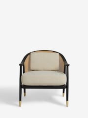 Black Frame Tweedy Plain Light Natural Reuben Curved Wooden Rattan Accent Chair - Image 3 of 10