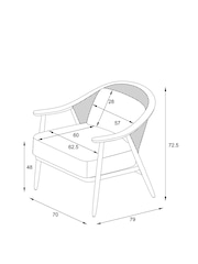 Black Frame Tweedy Plain Light Natural Reuben Curved Wooden Rattan Accent Chair - Image 5 of 10
