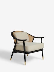 Black Frame Tweedy Plain Light Natural Reuben Curved Wooden Rattan Accent Chair - Image 6 of 10