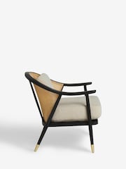 Black Frame Tweedy Plain Light Natural Reuben Curved Wooden Rattan Accent Chair - Image 7 of 10