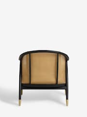 Black Frame Tweedy Plain Light Natural Reuben Curved Wooden Rattan Accent Chair - Image 8 of 10
