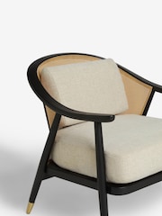 Black Frame Tweedy Plain Light Natural Reuben Curved Wooden Rattan Accent Chair - Image 9 of 10