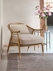 Bronx Frame Relaxed Chenille Light Natural Reuben Curved Wooden Rattan Accent Chair - Image 1 of 9