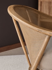 Bronx Frame Relaxed Chenille Light Natural Reuben Curved Wooden Rattan Accent Chair - Image 2 of 9