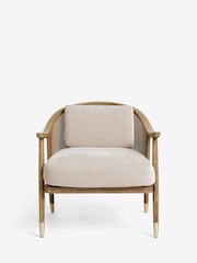 Bronx Frame Relaxed Chenille Light Natural Reuben Curved Wooden Rattan Accent Chair - Image 3 of 9
