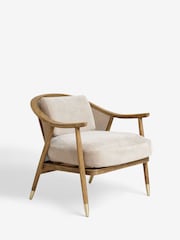 Bronx Frame Relaxed Chenille Light Natural Reuben Curved Wooden Rattan Accent Chair - Image 6 of 9