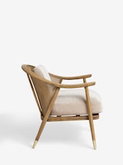 Bronx Frame Relaxed Chenille Light Natural Reuben Curved Wooden Rattan Accent Chair - Image 7 of 9