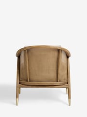 Bronx Frame Relaxed Chenille Light Natural Reuben Curved Wooden Rattan Accent Chair - Image 8 of 9