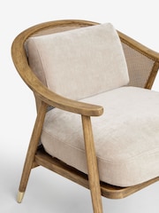 Bronx Frame Relaxed Chenille Light Natural Reuben Curved Wooden Rattan Accent Chair - Image 9 of 9