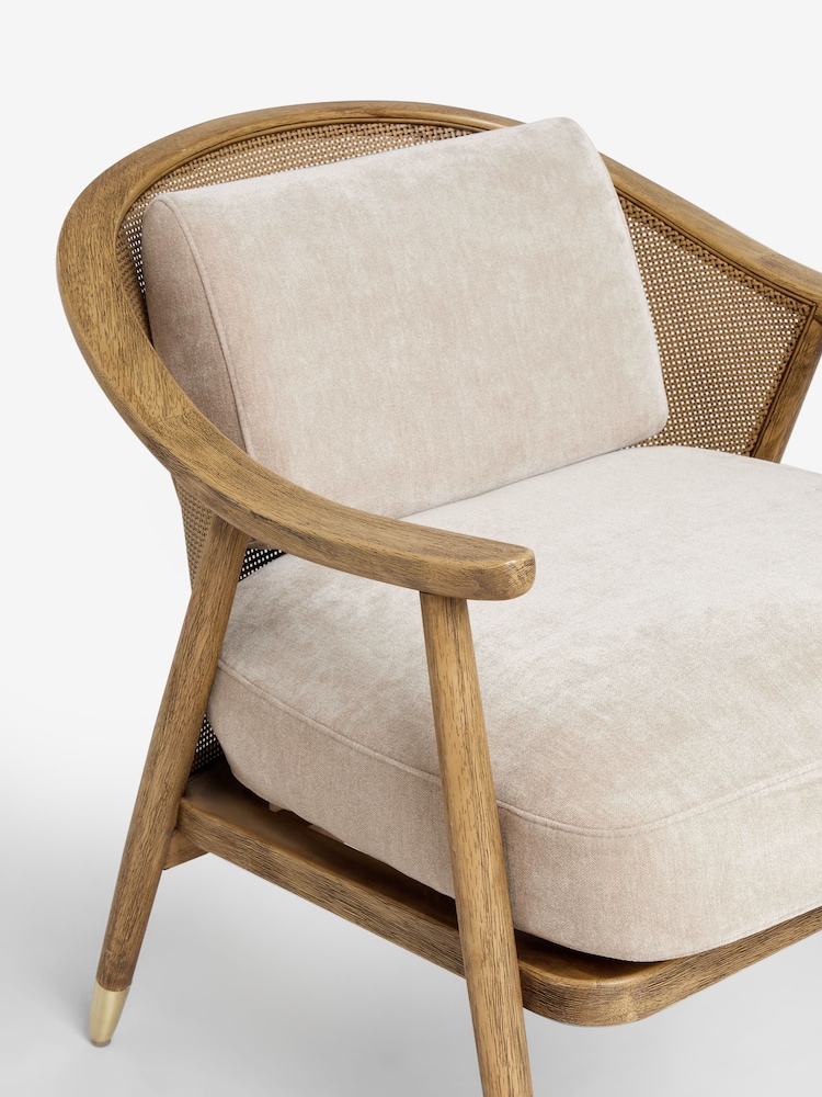 Bronx Frame Relaxed Chenille Light Natural Reuben Curved Wooden Rattan Accent Chair - Image 9 of 9