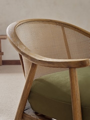 Bronx Frame Relaxed Chenille Light Olive Green Reuben Curved Wooden Rattan Accent Chair - Image 2 of 10